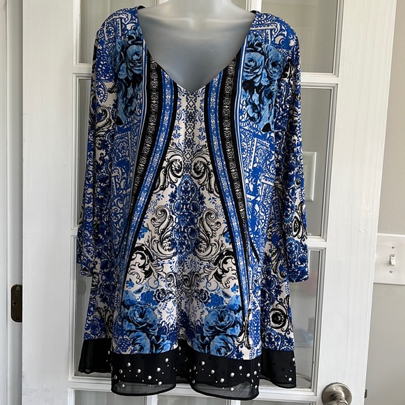 Style & Co. Tops - Blue, Black & White Patterned Long Tunic